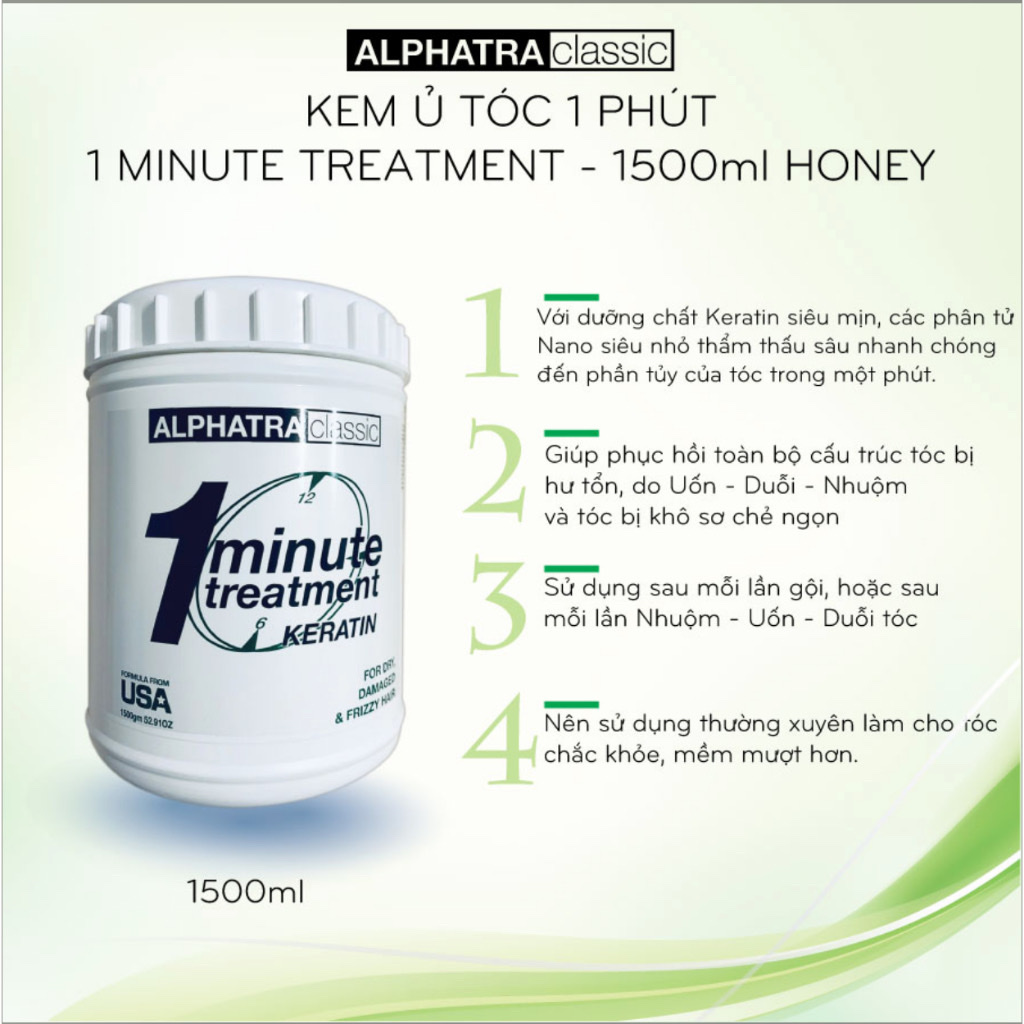 Kem ủ 1 phút One Minute Treatment Alphatra ( Usa) 1500ml(2025)