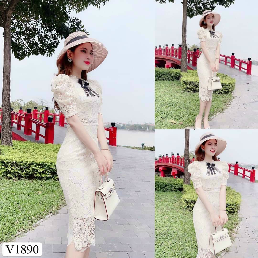 đầm ren tay phồng thời trang chất ren cao cấp