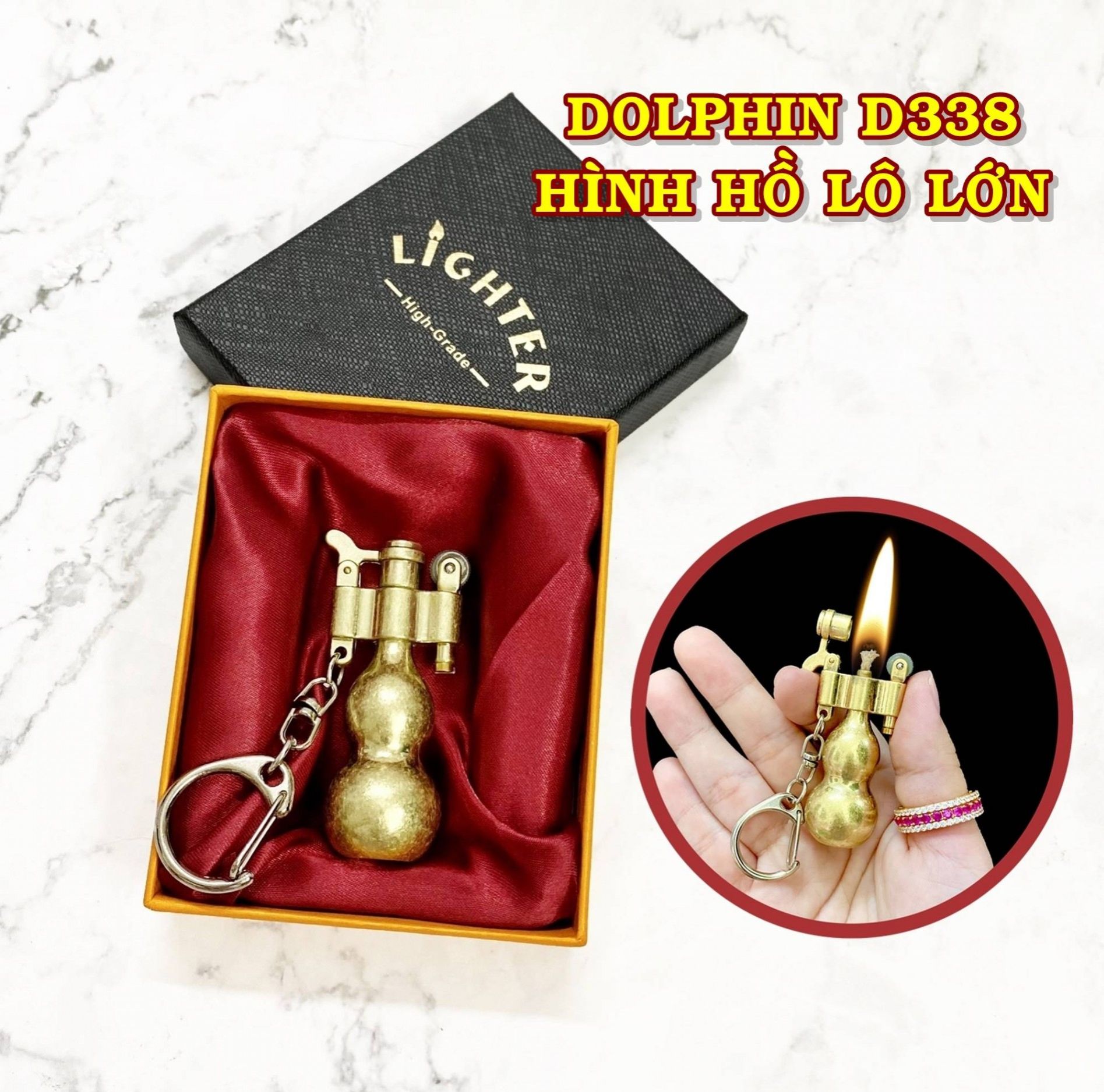 Bật lửa móc khóa hình hồ lô vàng - xài xăng