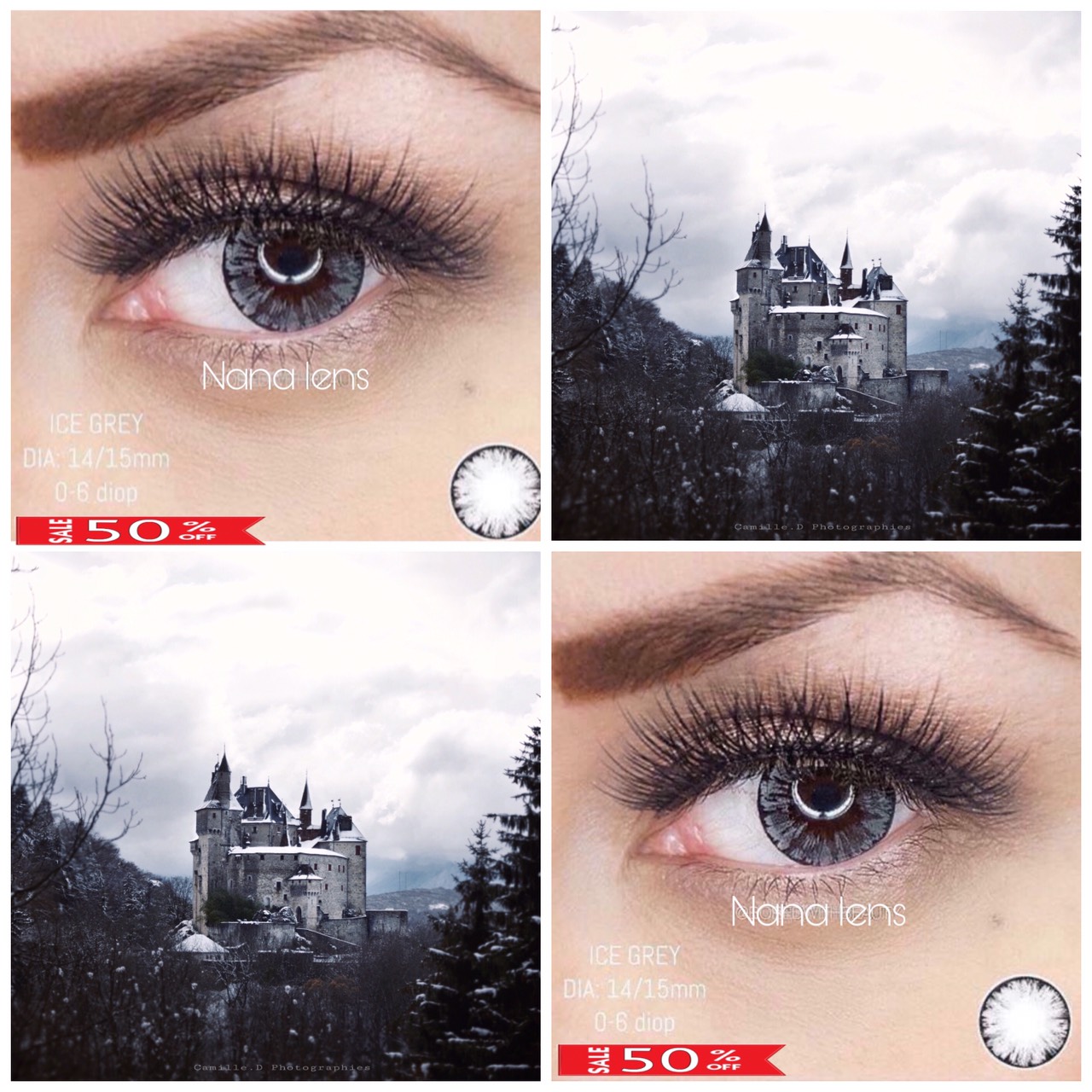 [Siêu hót] Mẫu lens - Kính áp tròng xám vân đá tự nhiên giãn tròng  (cận từ 0 đến 6 độ) đeo êm không cộm làm đôi mắt thêm to tròn tặng kèm khay đựng.