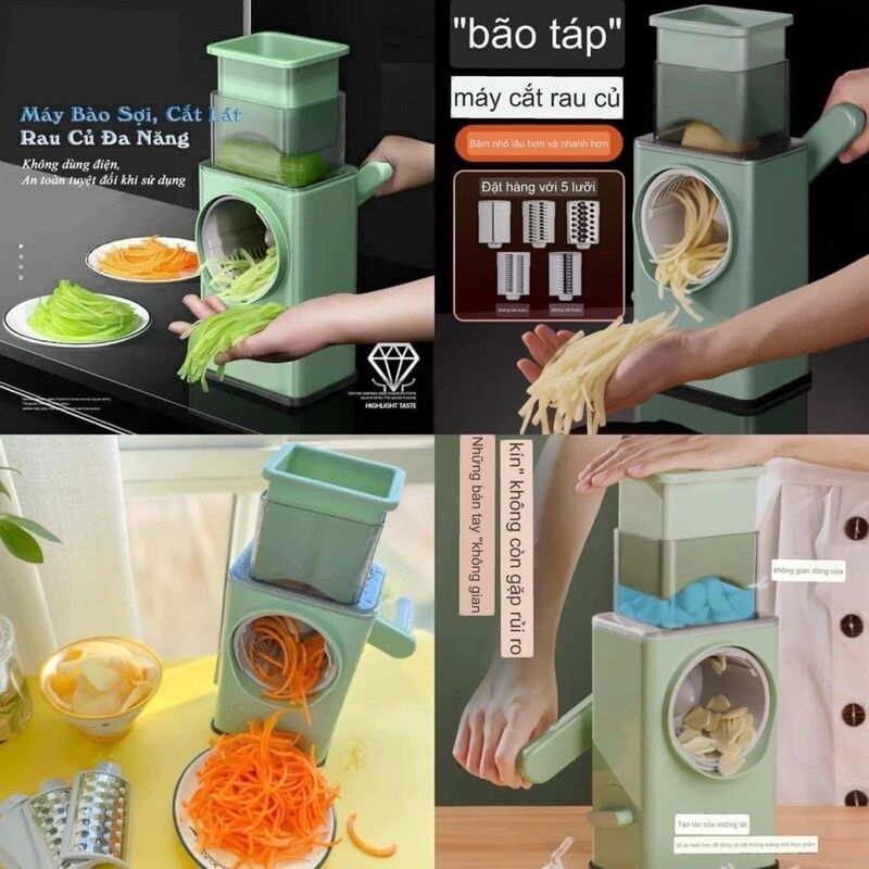 Máy Nạo Rau Củ- Dụng Cụ Thái Cắt Bào Sợi Rau Củ Quả Đa Năng 4 in 1 bằng thép không gỉ Cỡ Lớn, nhỏ gọn tiện dụng