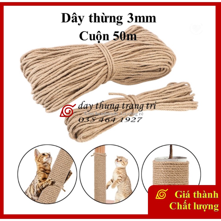 [Cuộn 50m] Dây thừng 3mm, làm trang trí, decor, đồ cào móng mèo, handmade