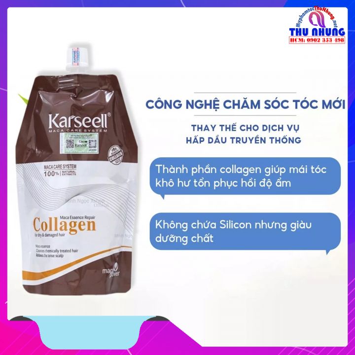 [+Tặng mũ trùm]Dầu hấp ủ xả tóc Collagen Karseell Maca dạng túi 500ml