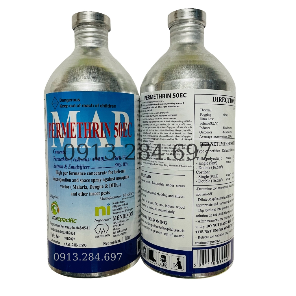 Combo 12 Chai (1 Thùng) Thuốc Diệt Muỗi MAP PERMETHRIN 50EC Quy Cách Chai 1Lít