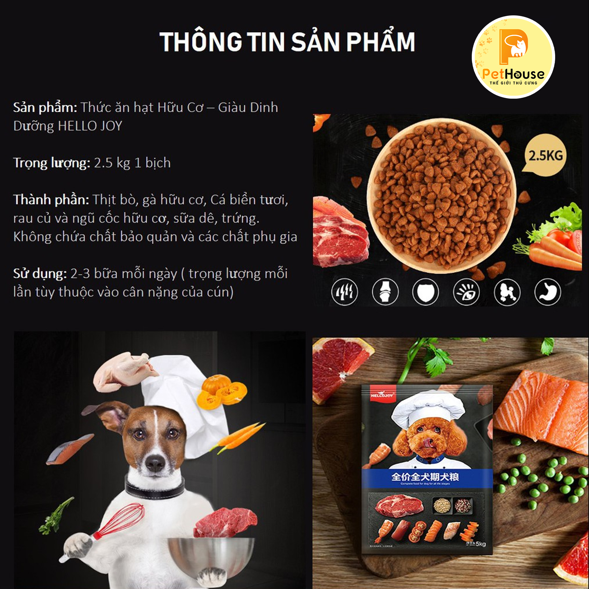 [HCM]Hạt đồ ăn cho chó Hello Joy đặc biệt dành cho chó kén ăn (Túi 2.5Kg)