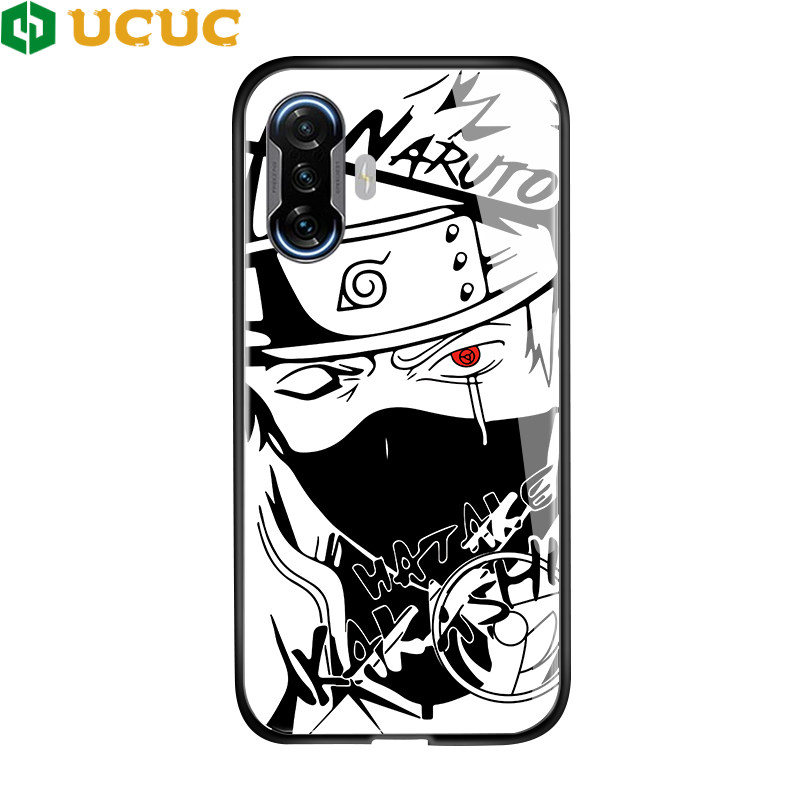 UCUC Casing Case For Xiaomi Poco F3 GT/Redmi K40 Gaming Case For Girls Anime Case For Girls Women Sketch Black White Naruto Series Sasuke Kakashi Casing Soft Edge Tempered Glass Case Cover