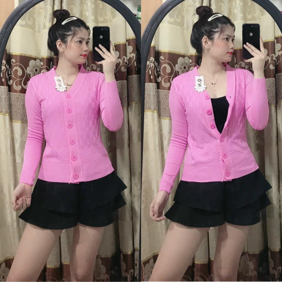 Áo khoác len tay dài nữ cổ tròn 6 nút nhiều màu