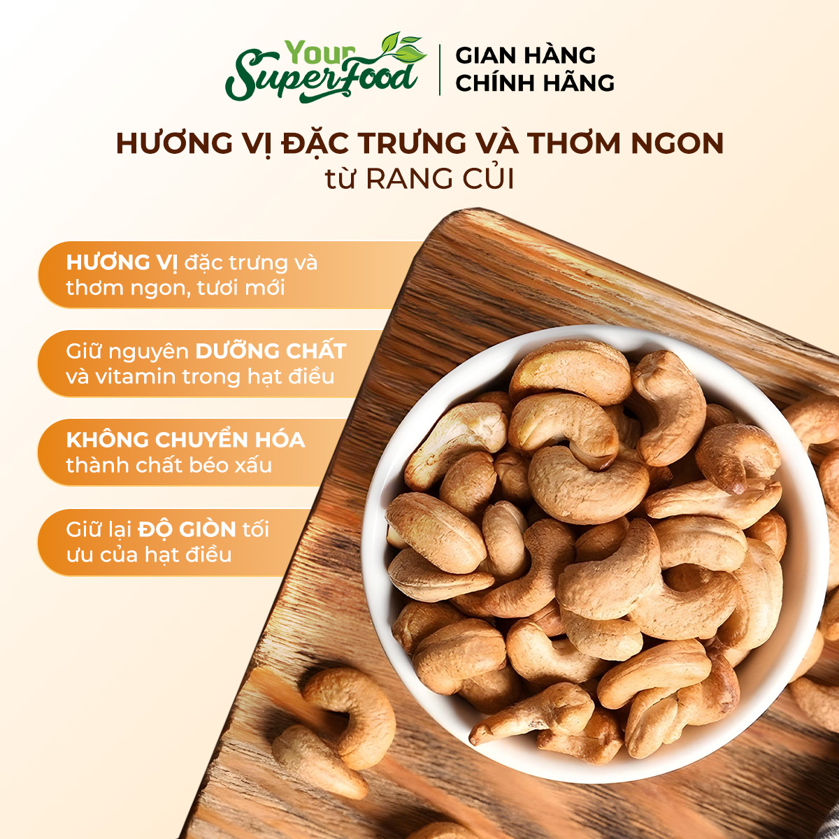 Hạt Điều Rang Củi Vỏ Lụa Loại A (hộp 240g) Your Superfood