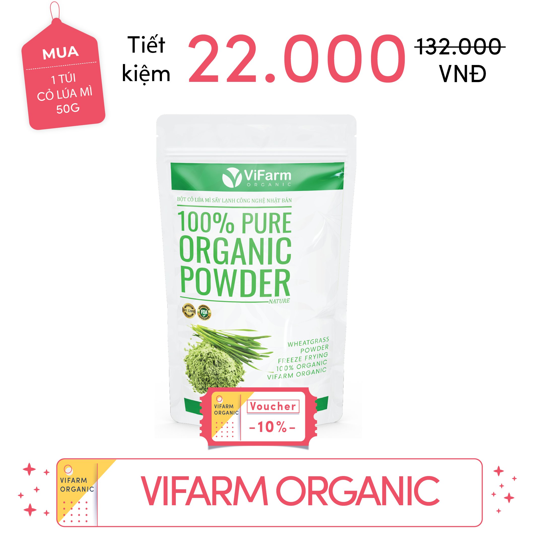 Bột Cỏ Lúa Mì Nguyên Chất ViFarm 50g