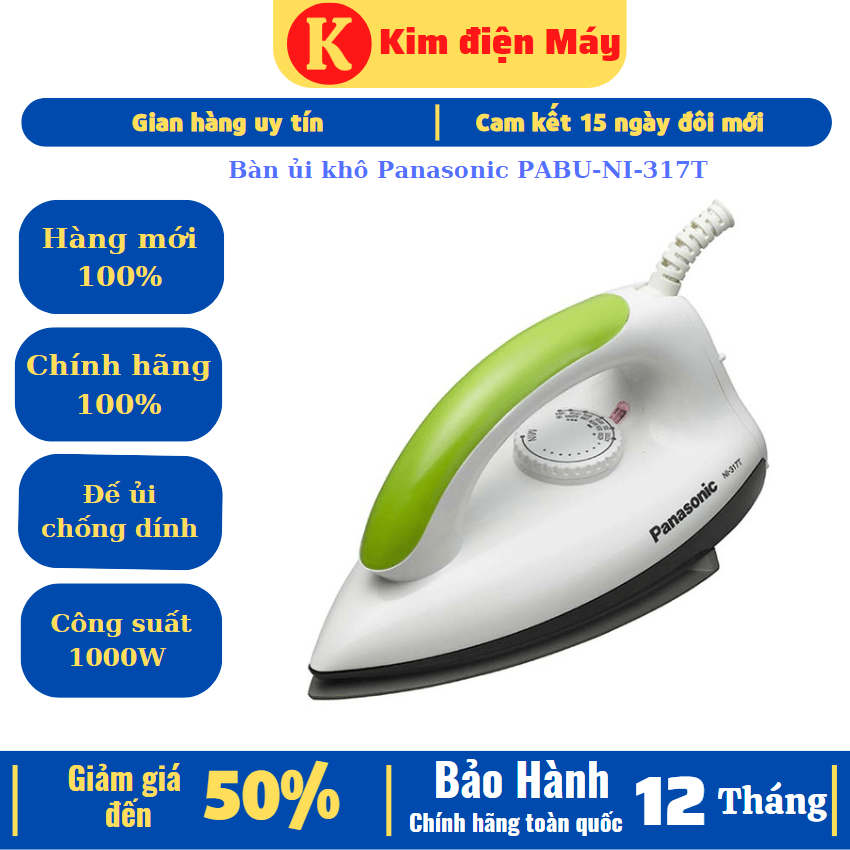 Bàn ủi khô Panasonic PABU-NI-317T-bàn ủi chống dính công suất 1000W -bảo hành 12 tháng toàn quốc
