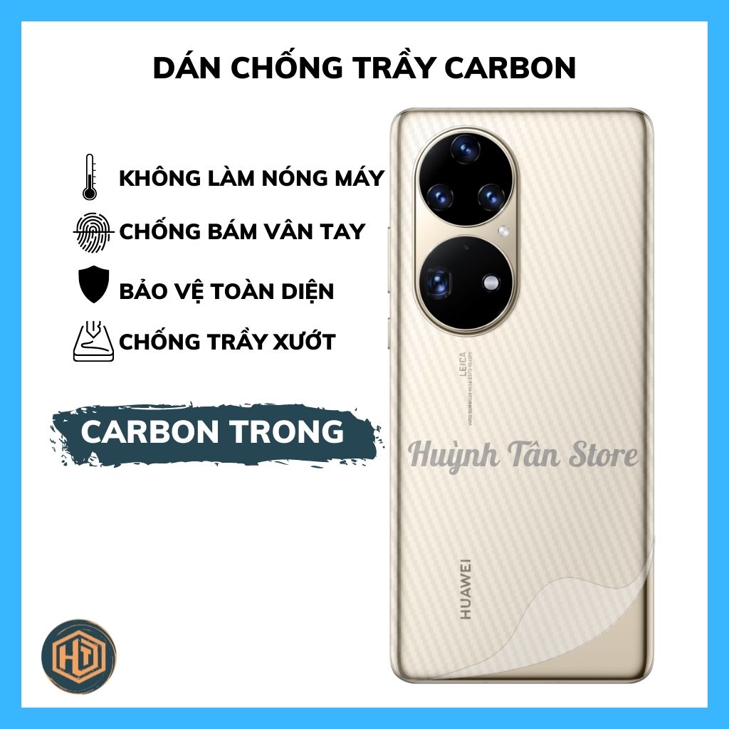 Miếng dán decal carbon mặt sau huawei p50 pro chống trầy mặt lưng, chống bám vân tay