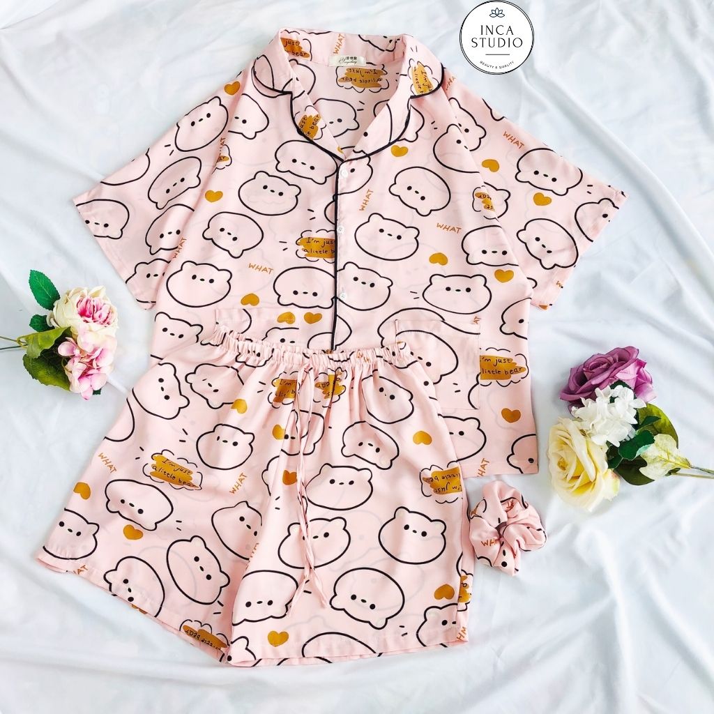 (Loại 1) Đồ ngủ Pyjama lụa mango họa tiết form cánh dơi INCA 02- Free size dưới 65kg, Lụa mango thoáng mát