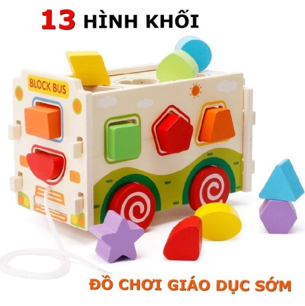 Hàng Hot Đồ chơi trẻ em bộ ô tô thả 13 hình khối bằng gỗ giúp tăng cường khả năng vận động phân biệt hình khối màu sắc cho bé từ 1 đến 4 tuổi