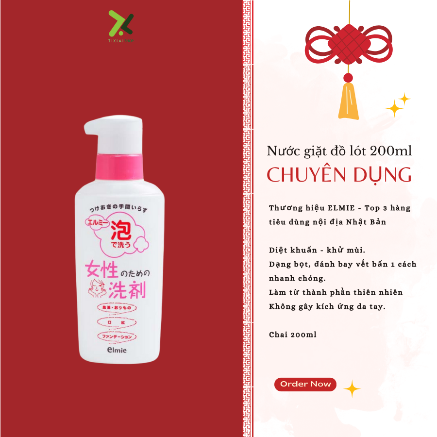 Nước giặt quần áo đồ lót dành cho phụ nữ - Chai 200ml - Dạng bọt