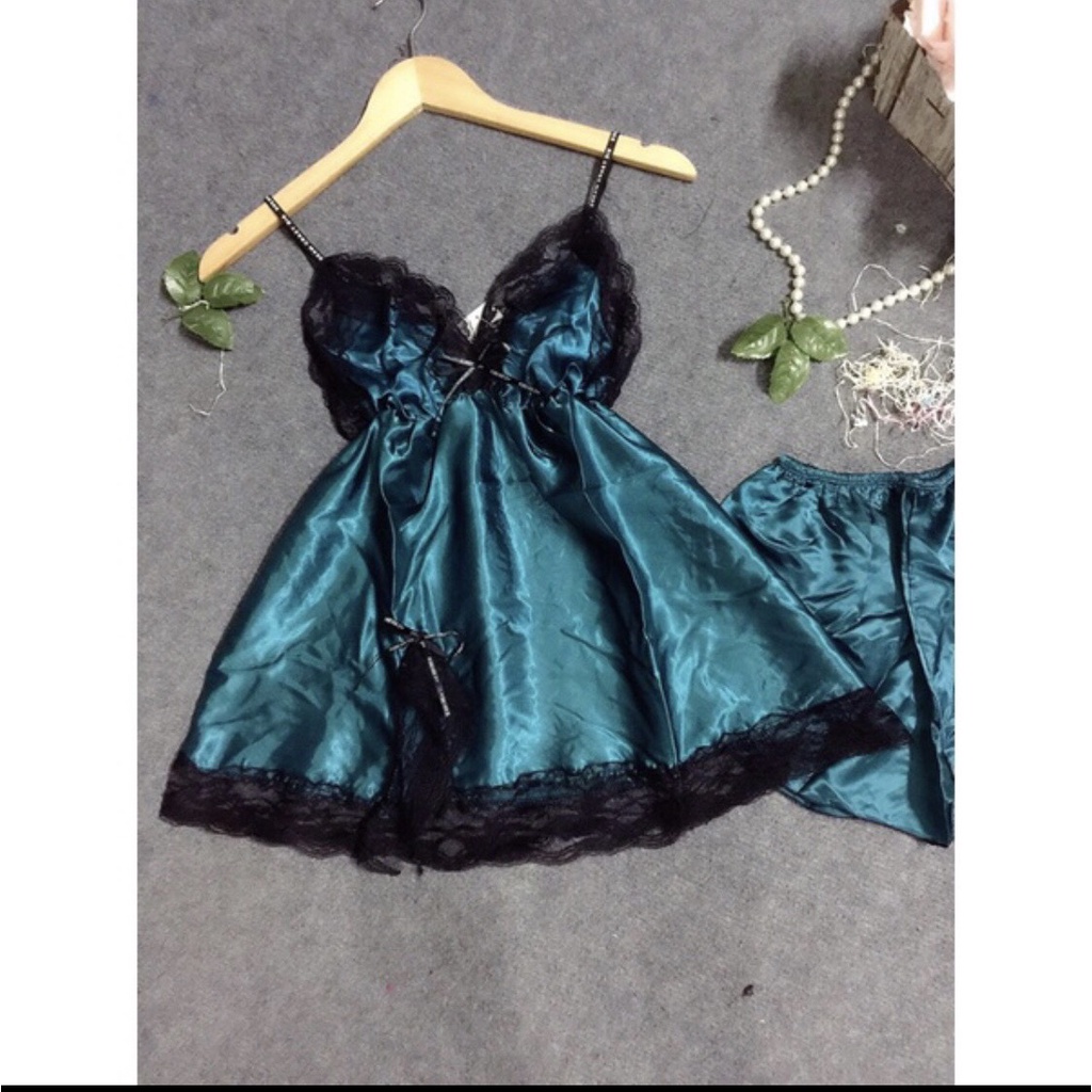 Đồ ngủ sexy nữ-Bộ ngủ 2 dây chất phi lụa mặc cực mát free size 40-55kg(ảnh+video thật)
