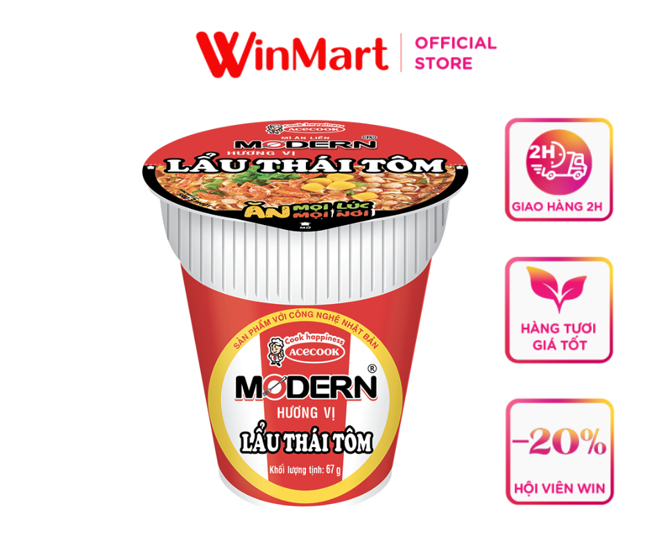 [Siêu thị WinMart] - Mì ly ăn liền Modern vị lẩu Thái tôm Acecook hộp 65g