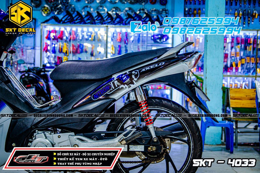 tem trùm axelo xanh trắng đen nitron cây phuộc