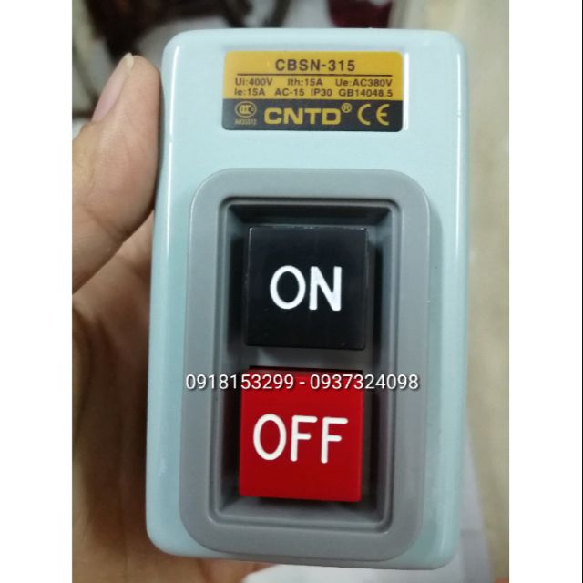 Công tắc nguồn nút nhấn giữ on off 3 pha 15a-380v cbsn-315 cntd.