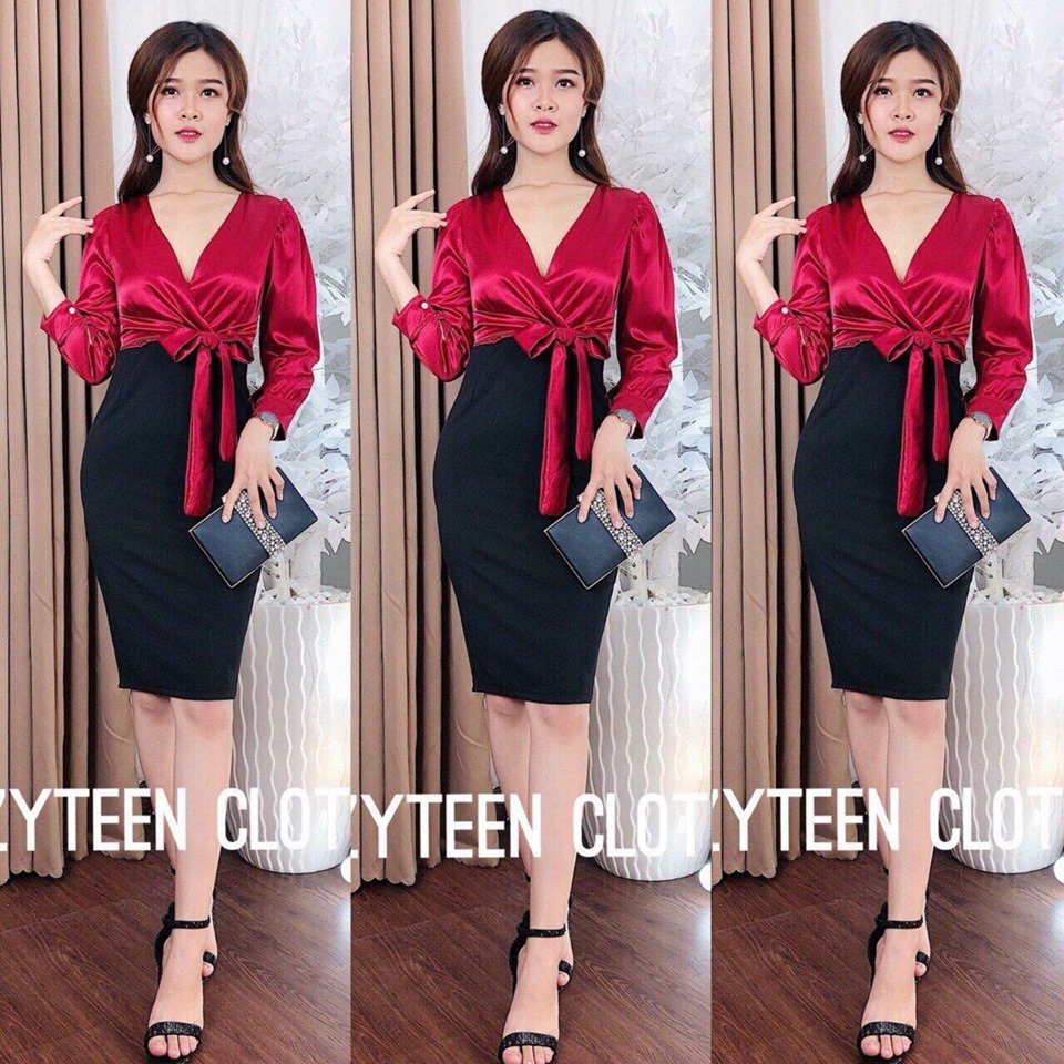 [HCM]HOT Đầm body phối phi lụa sang chảnh