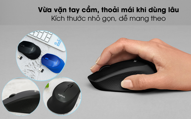 Chuột không dây Yên lặng Logitech M331 Silent Plus - Kết nối cổng USB - Bảo hành 12 tháng