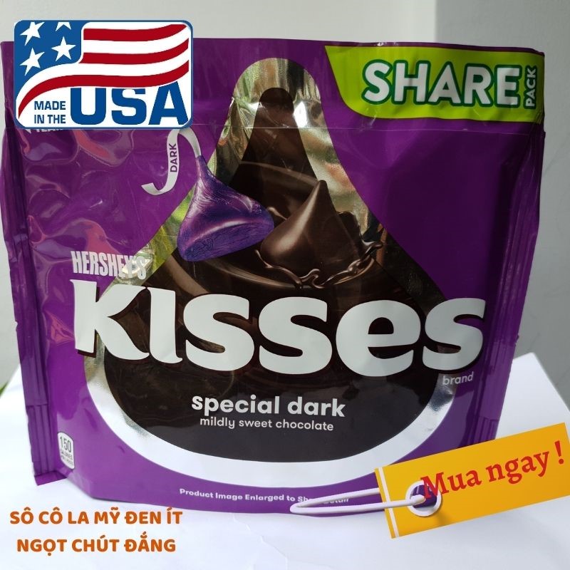 Socola Mỹ đen nguyên chất HERSHEY Kisses share dark special 283g