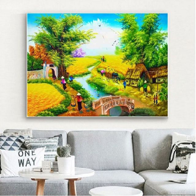 Tranh thêu chữ thập 3D Quê Hương Mùa Lúa Chín LV3196(90x63cm)