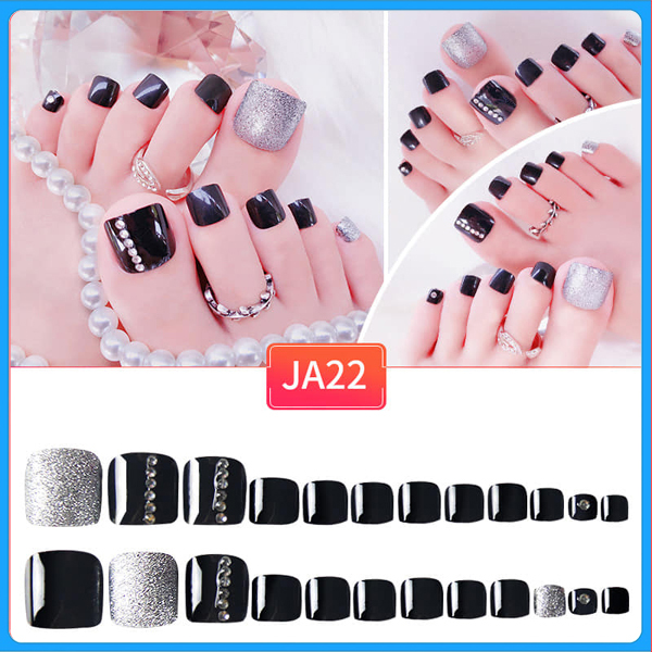 Hộp 24 Móng chân giả , nail giả , móng giả C10 (kèm keo dán)