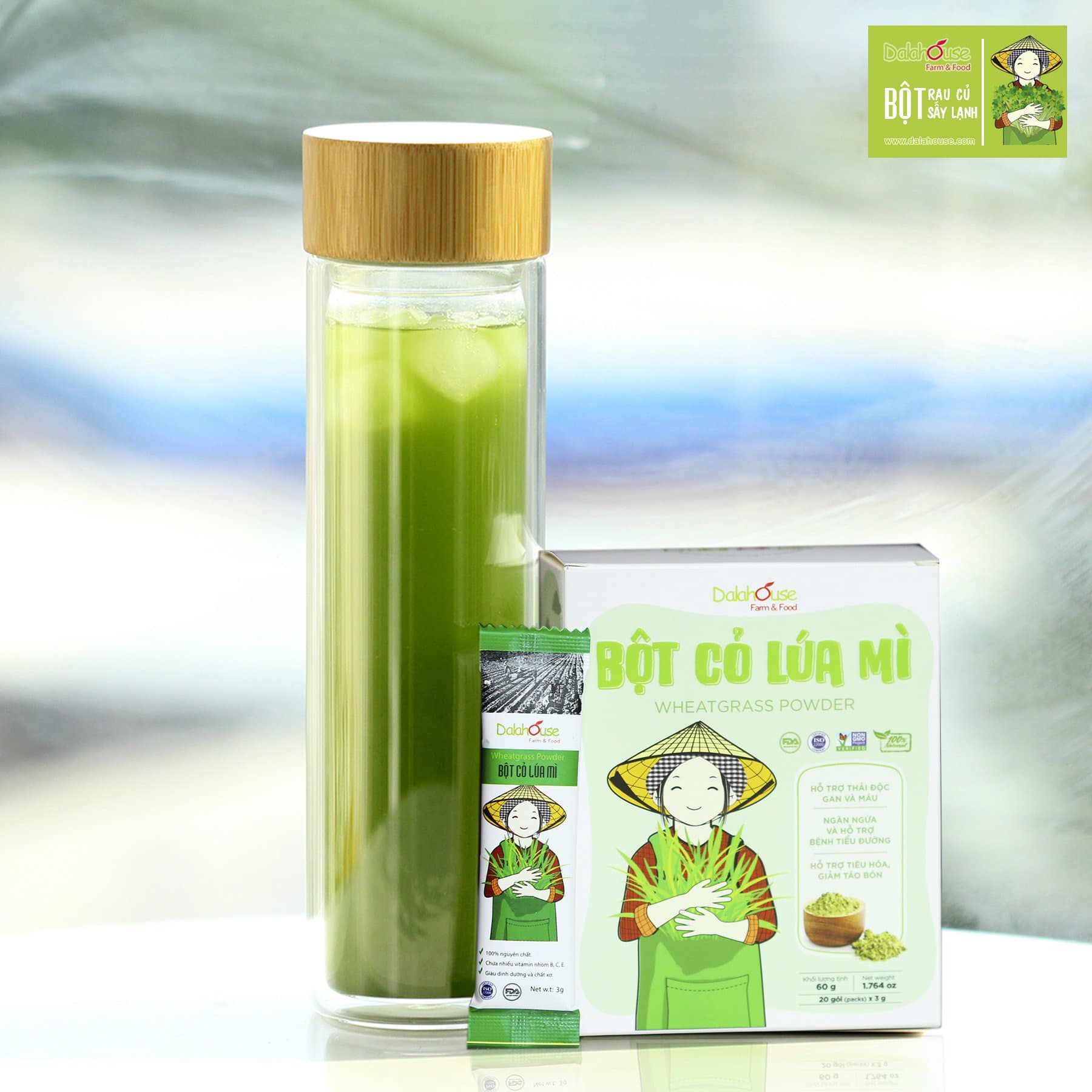 Bột Cỏ Lúa Mì Nguyên Chất Sấy Lạnh Dalahouse 60g (20 gói * 3g)