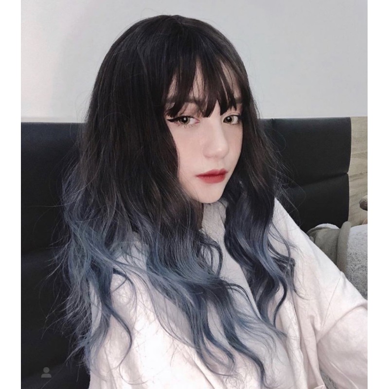tóc giả omber xanh khói ❤️FREESHIP❤️ tóc nguyên đầu omber đen- xanh khói