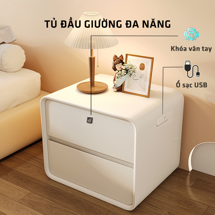 Tủ đầu giường thông minh màu trắng