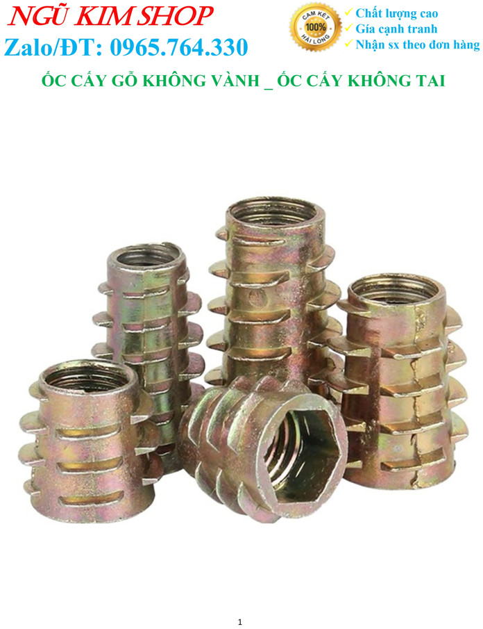Ốc cấy gỗ không vành _ ốc cấy không tai m4 -> m8