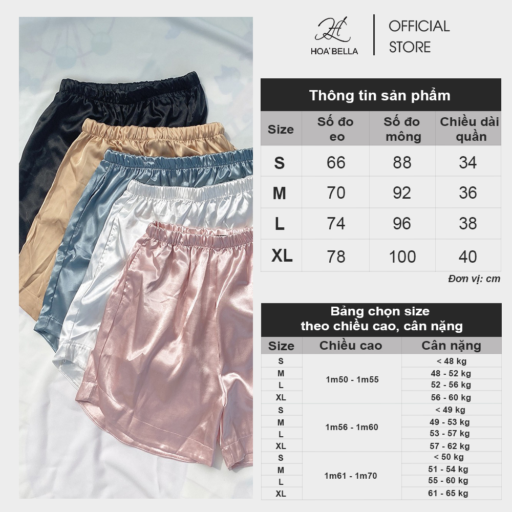Quần Short Nữ HOABELLA Lụa Satin Cao Cấp, Mềm Mịn, Thoáng Mát