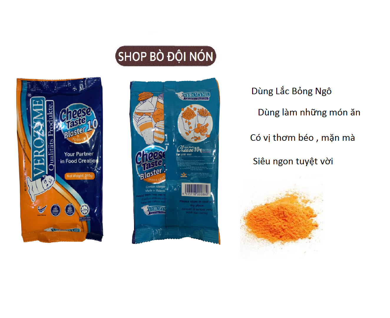 Túi 315gr Bột Phô Mai Lắc Verozyme Malay Malaysia Thơm Ngon