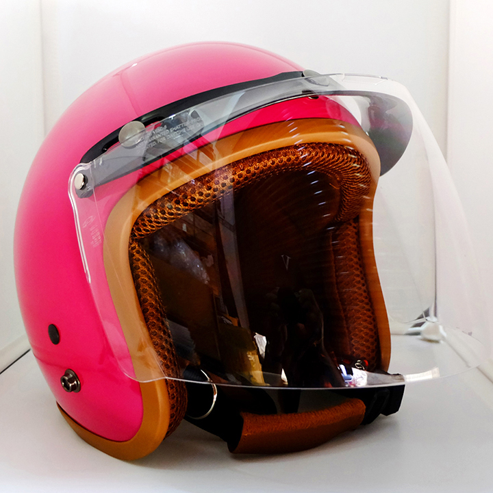 MŨ BẢO HIỂM 3/4 ĐẦU KÈM KÍNH FULLFACE MÀU HỒNG SƠN BÓNG LÓT NÂU CAO CẤP ĐẠT CHUẨN CR