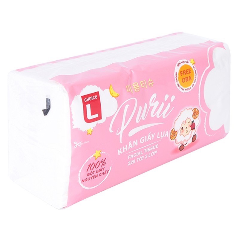 Khăn Giấy Lụa Purii Choice L 220 Tờ ( 20 x 19,5cm)