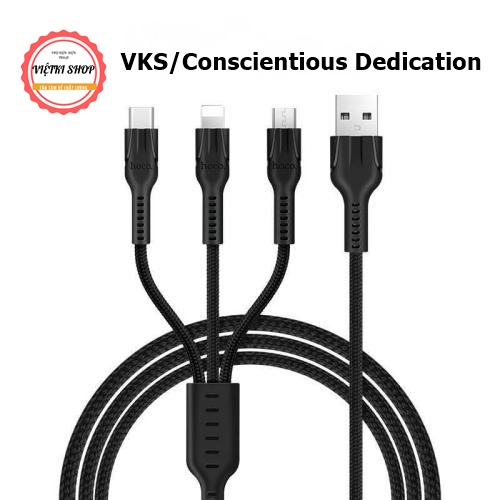 Cáp sạc 3 đầu Hoco X26 dài 1M dùng cho các dòng điện thoại android-type C-lightning