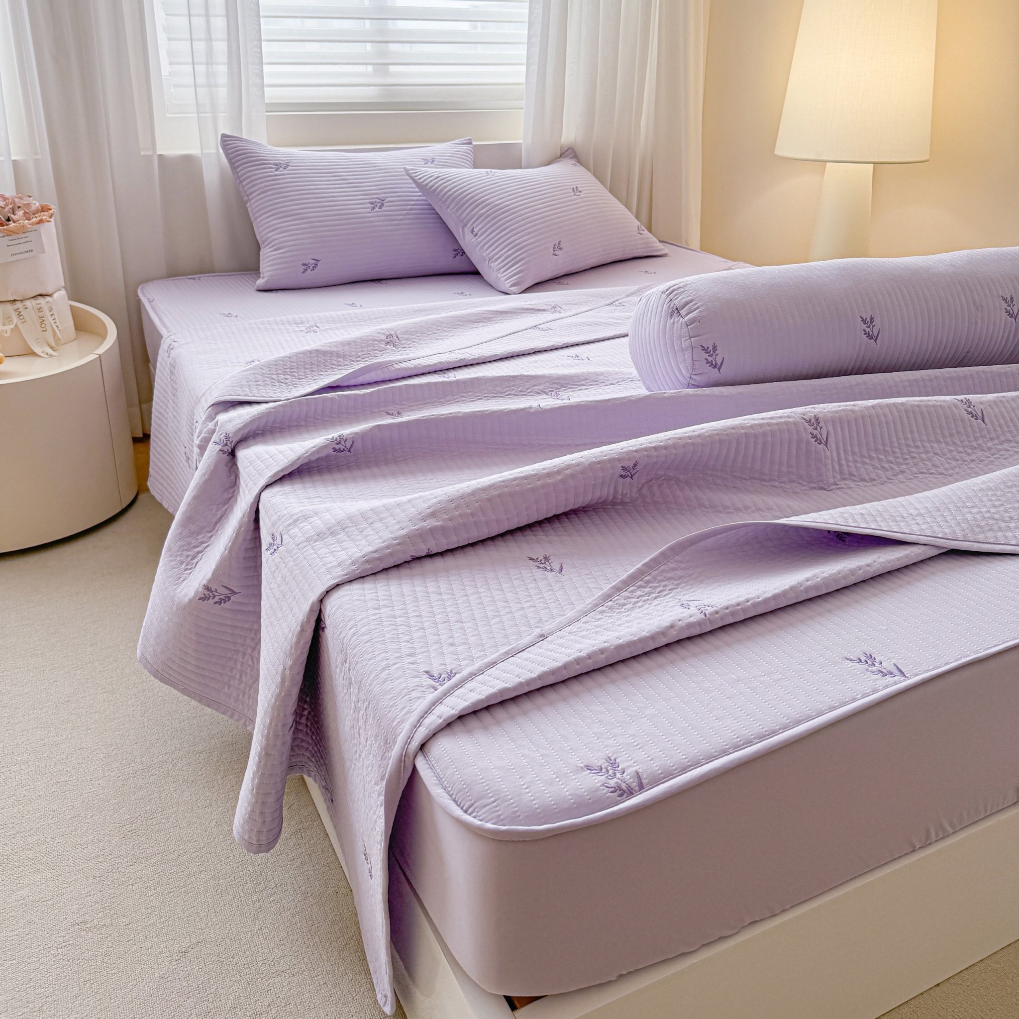 (🌷FULL MÀU🌷) SET 4 MÓN GA BỌC TRẦN THÊU HOA COTTON SOLID NHẬP KHẨU CAO CẤP