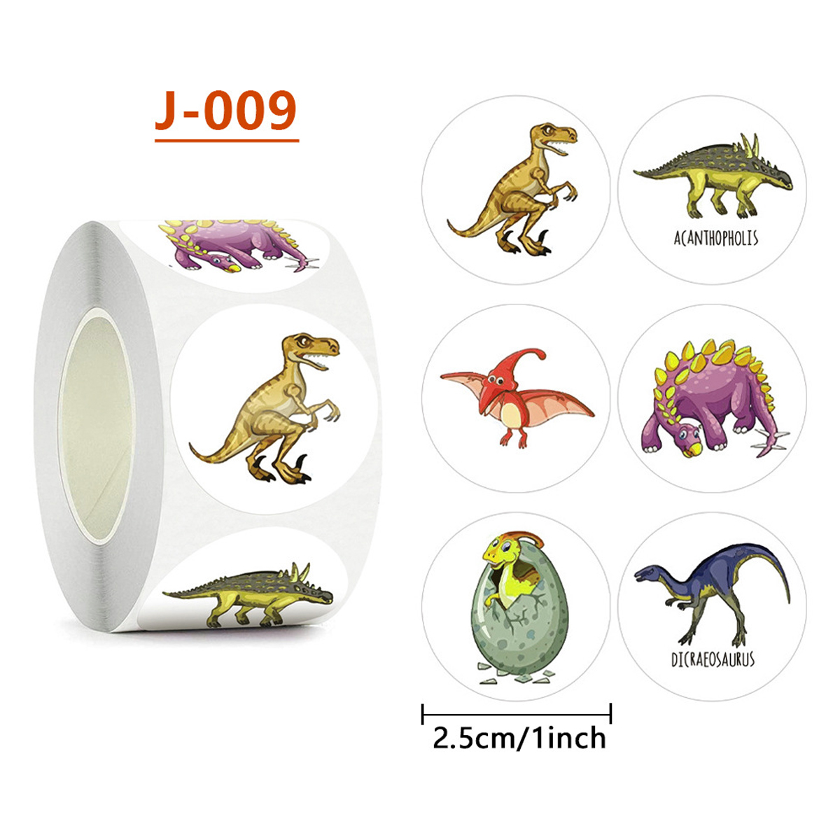 Cuộn 500 tem Sticker Hình khủng long dễ thương cho bé - 2.5cm