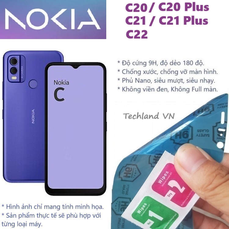 Cường lực phủ nano nokia c20 / c21 / c22 / c20 plus / c21 plus - trong suốt, không full màn, không viền đen