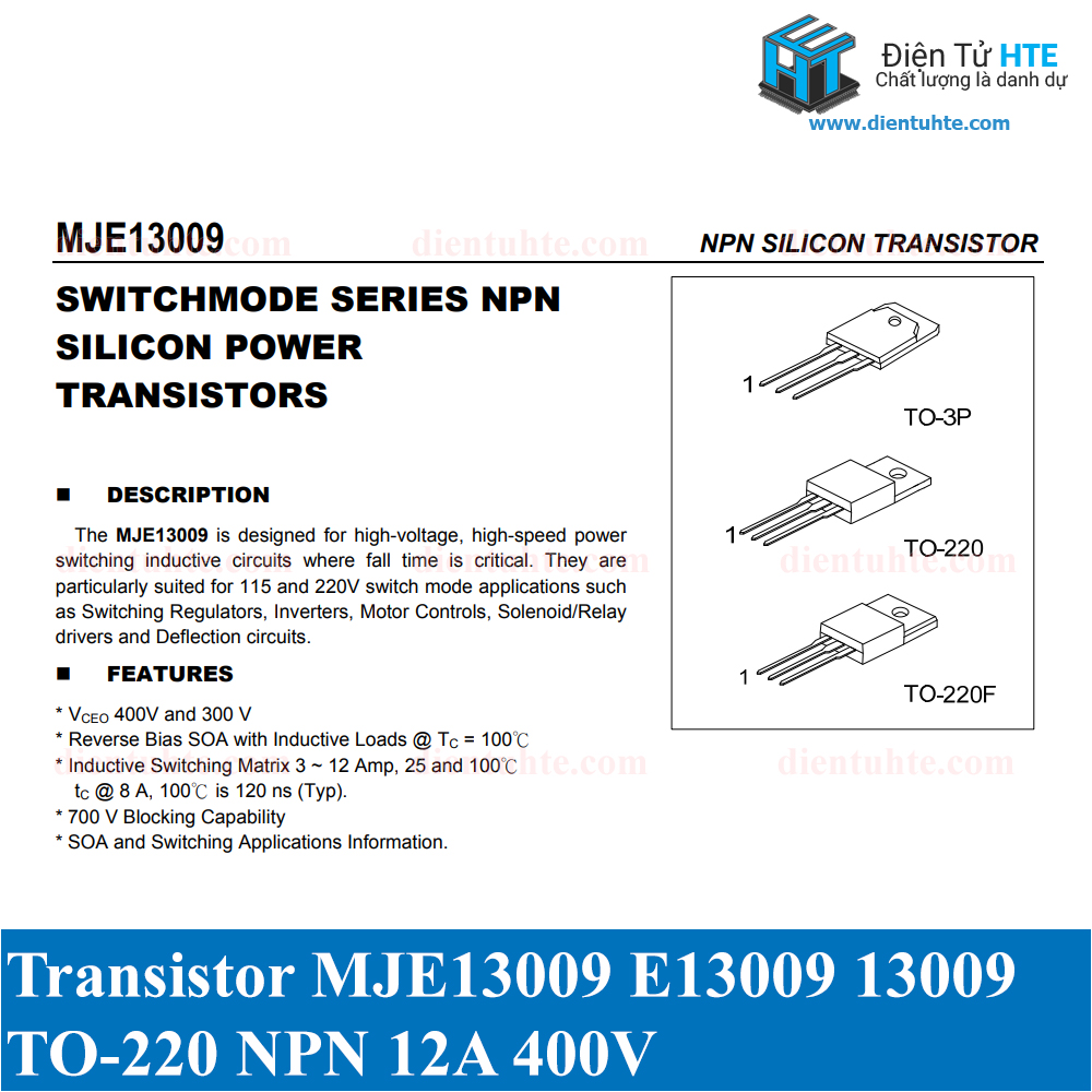 Combo 2 Transistor công suất  JE13009 E13009 13009 400V 12A TO-220