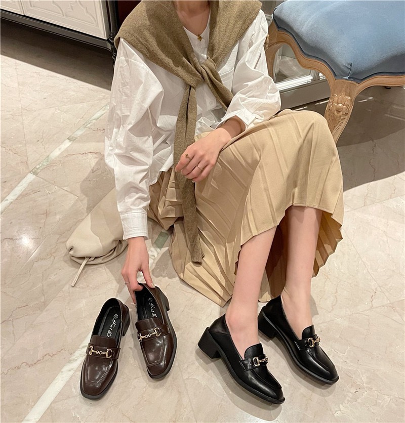 Giày Nữ Moccasin Loafer Moca Basic Da Mềm Fullbox 5cm Màu Đen Nâu