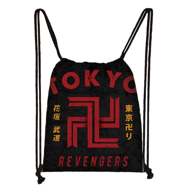 Balo dây rút đen in hình nhân vật anime Tokyo Revengers xinh xắn tiện lợi