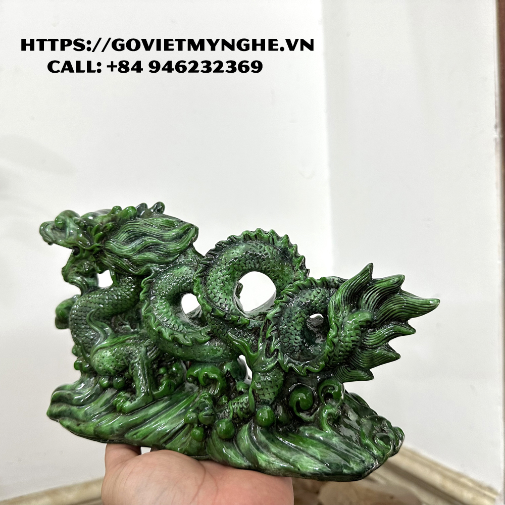 Feng Shui display dragon statue-peacock feather white ice-26cm long
