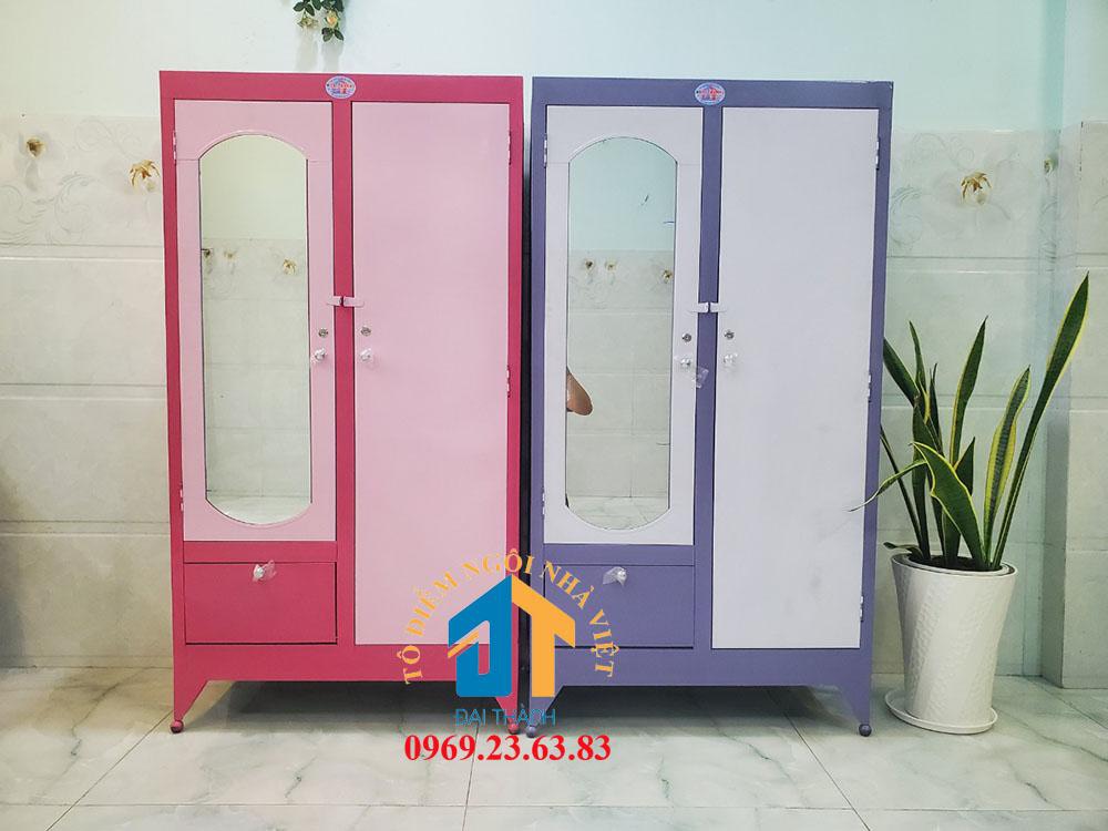 Tủ quần áo sắt 1m6 màu hồng
