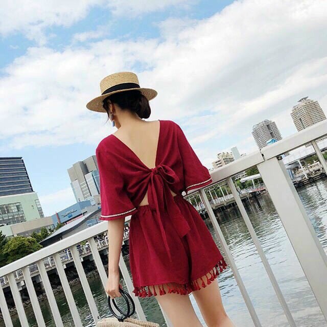 [HCM]Jumpsuit Đính Nơ Kate Nữ Thời Trang