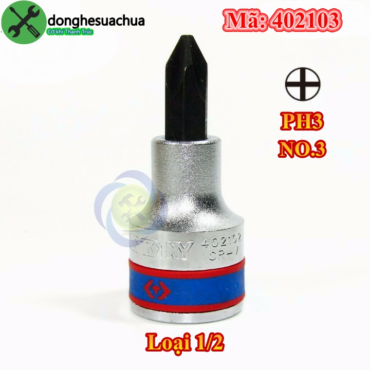 Đầu tuýp 1/2 mũi vít bake ph3 8mm kingtony 402103 no.3