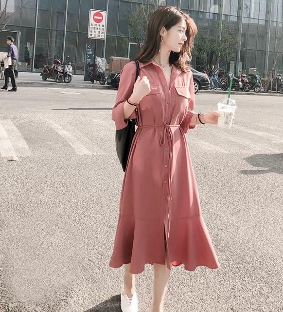 [HCM]Đầm sm hồng ruốc túi hộp (kèm hình thật)