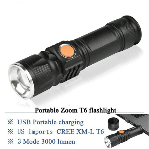 Đèn pin led mini zoom cổng sạc usb