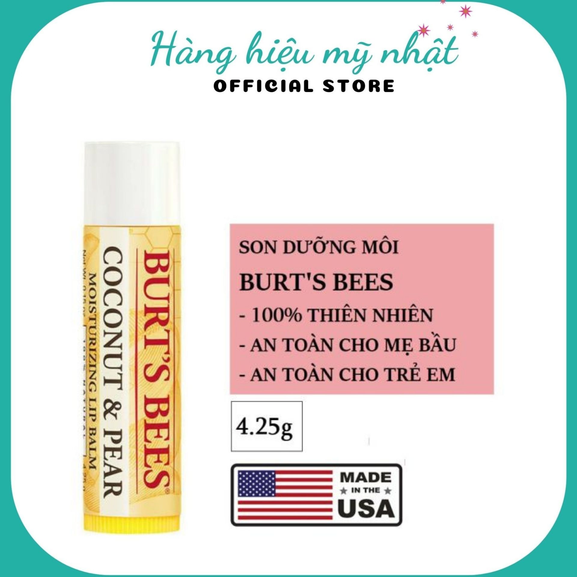 [BILL MỸ] Son dưỡng môi Burt's Bees Moisturing Lip Balm 100 % Natural 4.25g