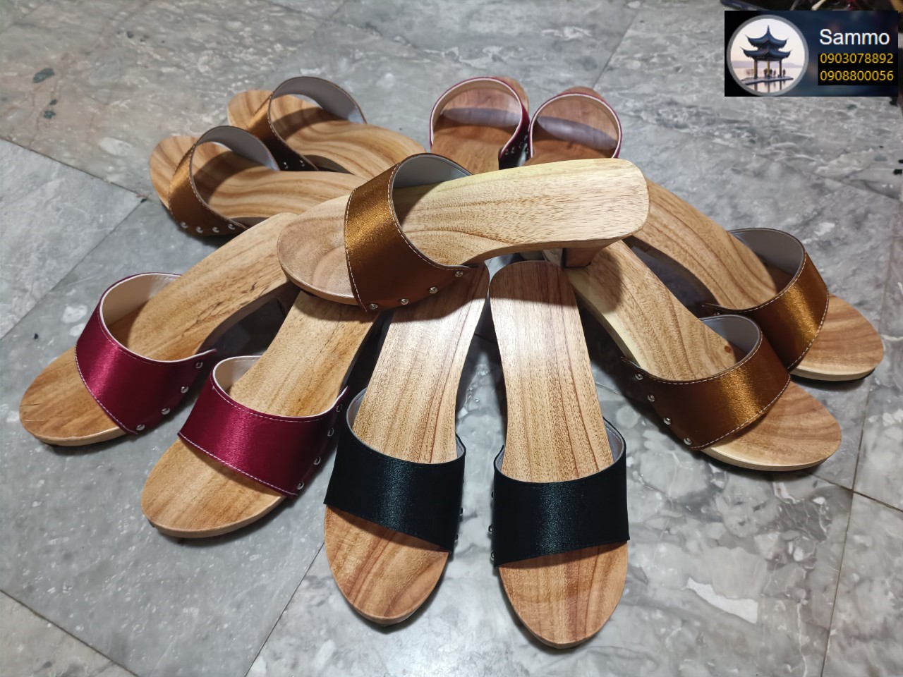 Guốc Gỗ Guốc Mộc Cao 7 Phân Đế Vuông